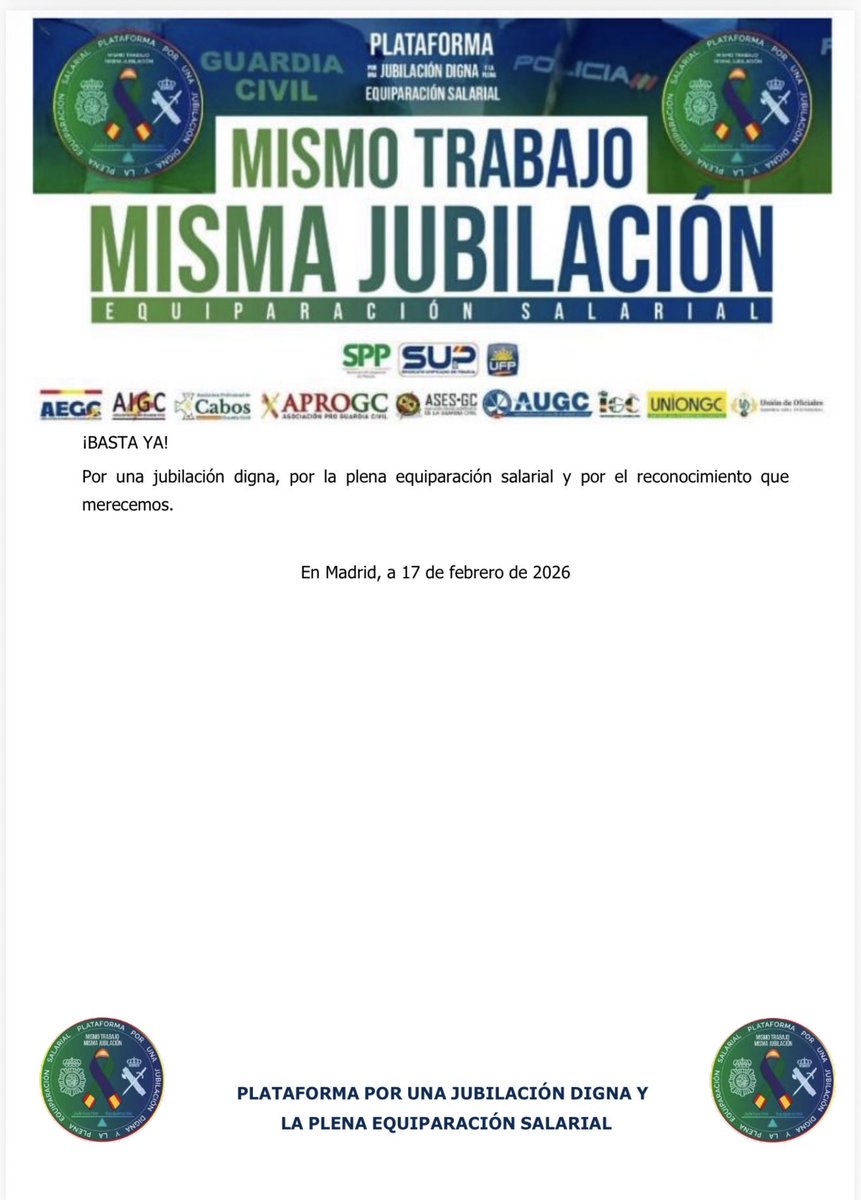 🚨 MISMO TRABAJO. MISMA JUBILACIÓN.

La Plataforma por una Jubilación Digna y la Plena Equiparación Salarial emite comunicado denunciando que el Gobierno vuelve a agrandar la brecha salarial con el aumento del complemento específico a los Mossos.

4.000€ más por “especial