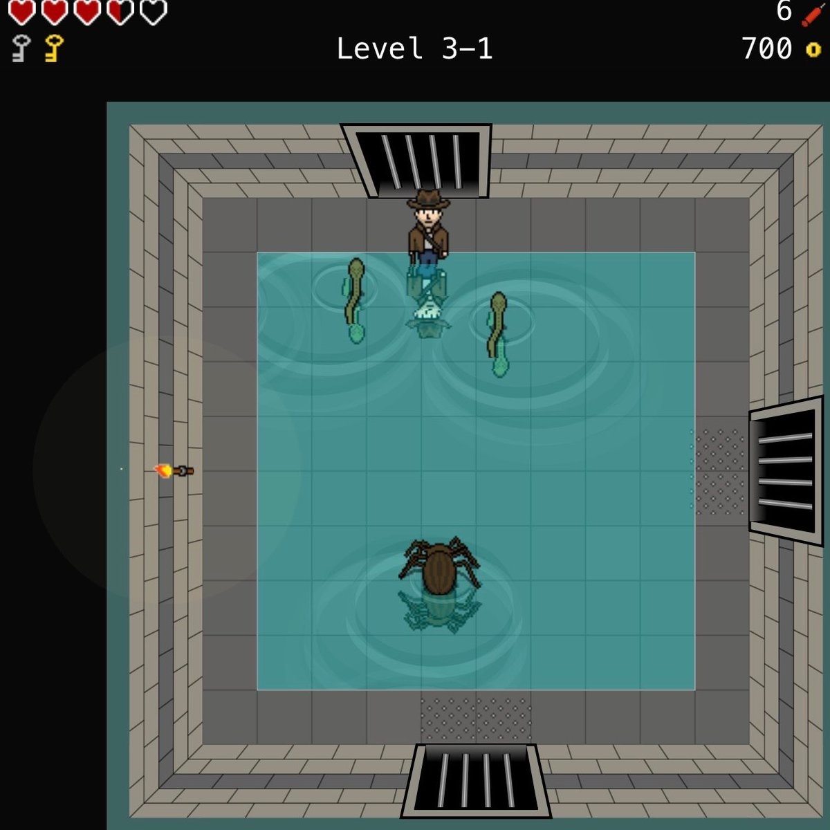 VolatileCoder's tweet photo. The water temple has a new color scheme, thanks to my wife.

The enemies are from the first temple and just placeholders until I can design new monsters. 

Play for free now! https://t.co/2B5hf8K2Aj

#indiedev #indiegame #screenshots #videogame #pixelart  #retrogaming #retro https://t.co/2lCdI7XT0z