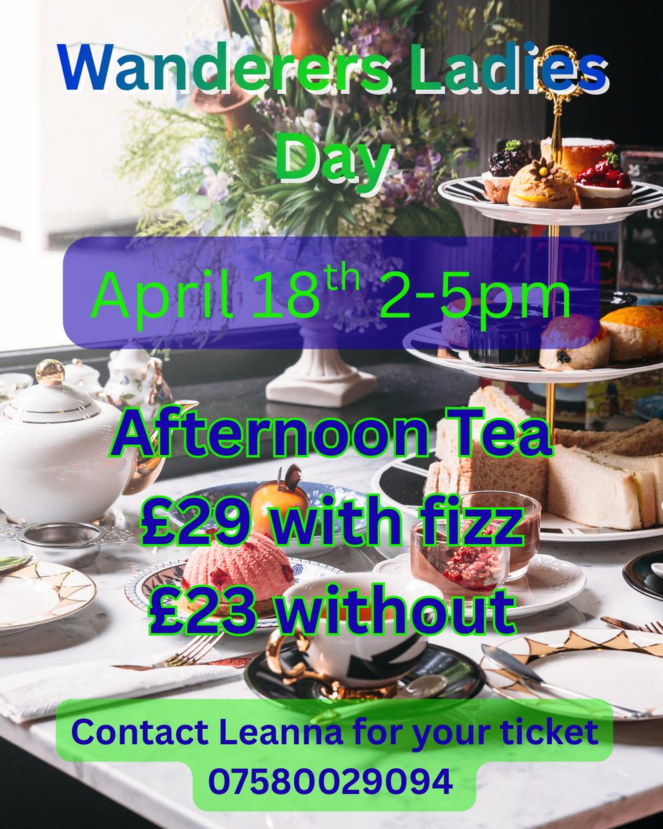 💐🏉 Wanderers Ladies Day 🏉💐

📅 Saturday 18th April
⏰ 2–5pm
📍 Hazelhead Park Café – Main Function Room, Hazlehead Park

Join us for a fabulous afternoon of:
✨ Afternoon Tea
🥂 £29 with fizz
☕ £23 without

For tickets or info:
📞 Leanna – 07580029094

#wanderersladiesday