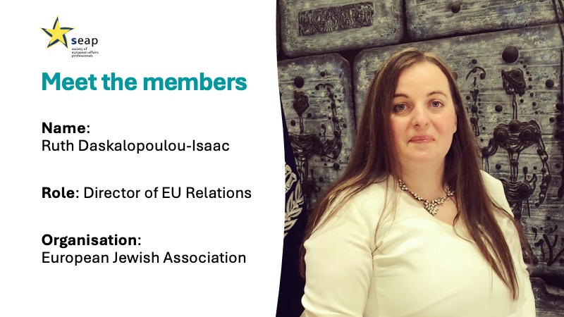 We are pleased to continue Meet the Members, our interview series highlighting the people behind SEAP.

Today, we present Ruth Daskalapoulou-Isaac, Director of EU Relations at the European Jewish Association.

Read more: seap.be/meet-the-membe…