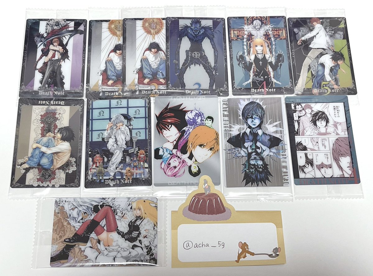 acha__5g's tweet photo. 【交換】DEATH NOTE デスノート ウエハース

譲| 画像1

求|画像2〜3

＊郵送交換のみ
＊纏めての交換を希望している為、3枚〜の交換+画像2枚目のNメロ含む交換
＊SRの交換は比率違い◎(ご相談下さい)

検索からもお気軽にお声掛けください。 https://t.co/salyKF2ACG