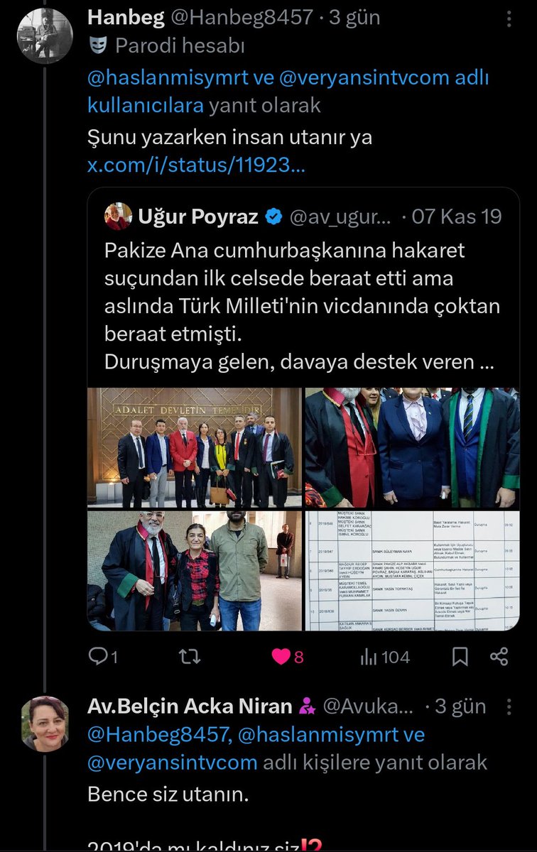 Psikolojik sorunlarımız mı var anlamadım? Pakize anneyi savunduğum halde bana saldırdınız şimdi de engel atmışsınız.  <a href="/AvukatBelcin/">Av.Belçin Acka Niran</a>