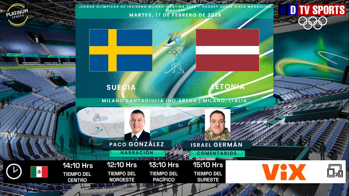 ramonovic09's tweet photo. 🇮🇹 #JuegosOlímpicos #MilanoCortina2026 🏒 #Hockey Masculino Playoff | 🇸🇪 #Suecia 🆚 #Letonia 🇱🇻

📅 Hoy
🇲🇽⏰ 14:10 Hrs, 12:10 Hrs TP
📱💻 @VIX
🎤 @pacogonzaleztv
🎤📝 @IsraelGerman

🤳 #LaMagiaDeLosJuegos #OlympicGames #Olympics #WinterOlympics #SWELAT https://t.co/NelaAOYGMp