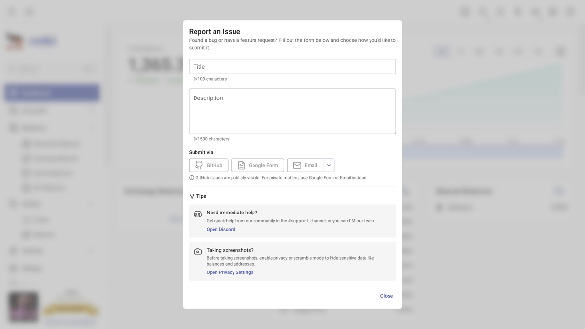 We heard you that sometimes when something does not work in the app it's unclear how to report an issue to us.

So next <a href="/rotkiapp/">🐦 rotki - own your data, protect your privacy</a> you'll have a report issue button for every event that may be off giving you the option to share data with us directly.

And we'll fix it for you!