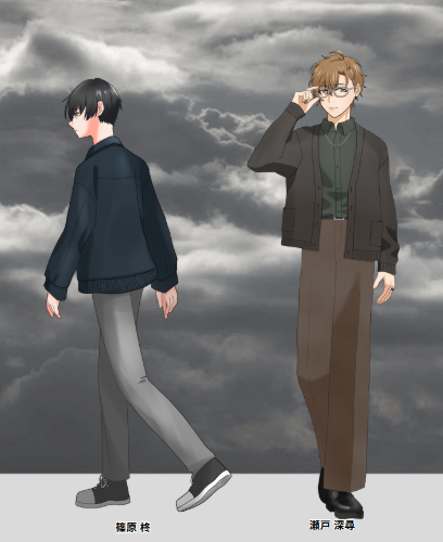 oiso_trpg's tweet photo. CoC「恋人」（ボシ恋人）
KP：MMM（篠原柊）
PL：oiso（瀬戸深尋）
※敬称略

ド久しぶりにひろしゅうやらせてもろたで🫰
背景瀬戸の部屋のままスクショ撮っちゃったので立ち絵部分だけトリミングしときます。
チキりながらプレイしてたあたくしを気長に見守ってくれてありがとうございますほんまに。 https://t.co/kSwr01xywY