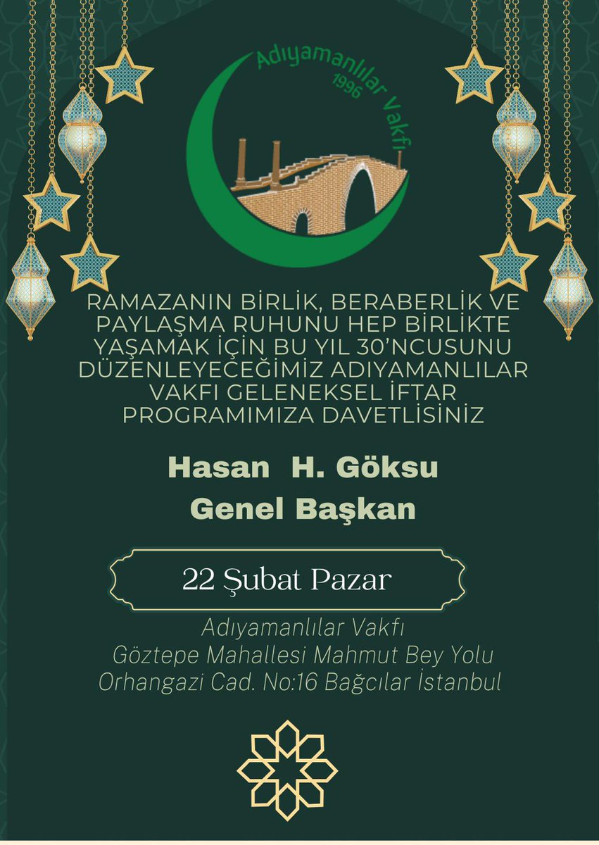 Gönüller Aynı Sofrada Buluşuyor

22 Şubat Pazar günü gerçekleştireceğimiz Geleneksel İftar Programımızda siz kıymetli hemşehrilerimizi aramızda görmekten büyük onur ve mutluluk duyarız.

Ramazan’ın bereketini, birlik ve kardeşlik ruhunu aynı sofrada paylaşmak; muhabbeti,
