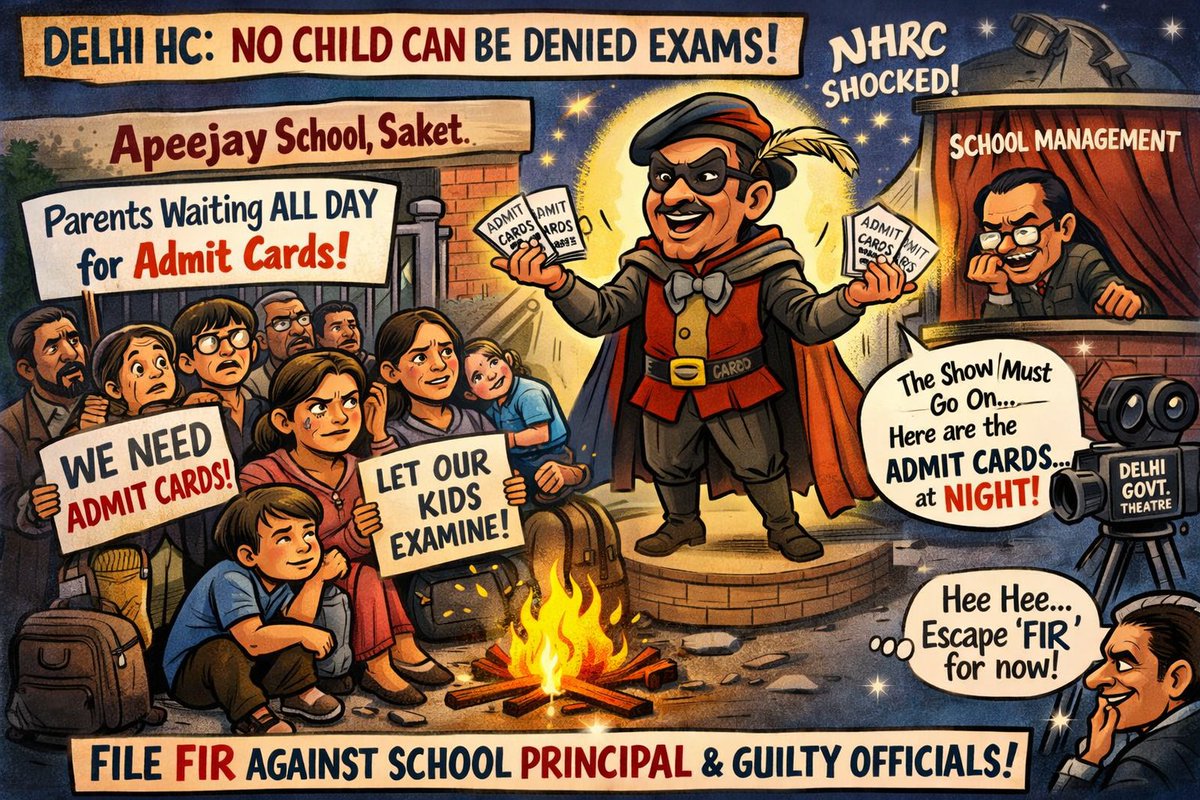 Parents waited all day outside Apeejay School, Saket for admit cards before exams.
Despite High Court directions &amp; NHRC notice, cards were given at night.
Harassment of parents. Stress for children.
FIR must be filed against those responsible.
<a href="/PMOIndia/">PMO India</a> <a href="/AmitShah/">Amit Shah</a> <a href="/ashishsood_bjp/">Ashish Sood</a>