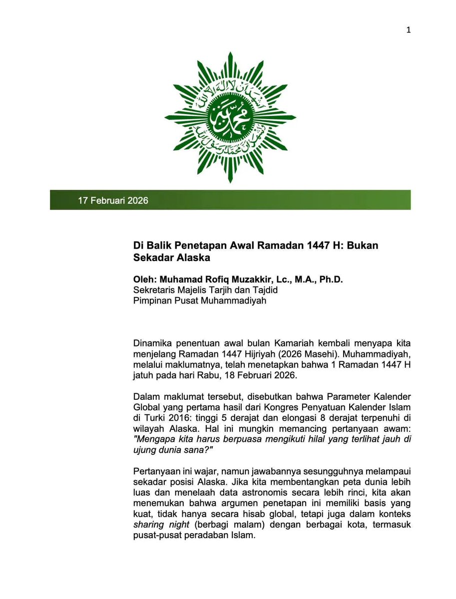 Sekilass Inpoh Gengs‼️ 

#Sidangisbat Awal Ramadan 1447 H
Kemenag lagi pantau hilal di 96 titik sore ini 
Posisi hilal masih cukup rendah, jadi ada potensi perbedaan awal puasaNamun pihak dari #Muhammadiyah sudah menetapkan 1 Ramadan jatuh pada Rabu, 18 Februari 2026