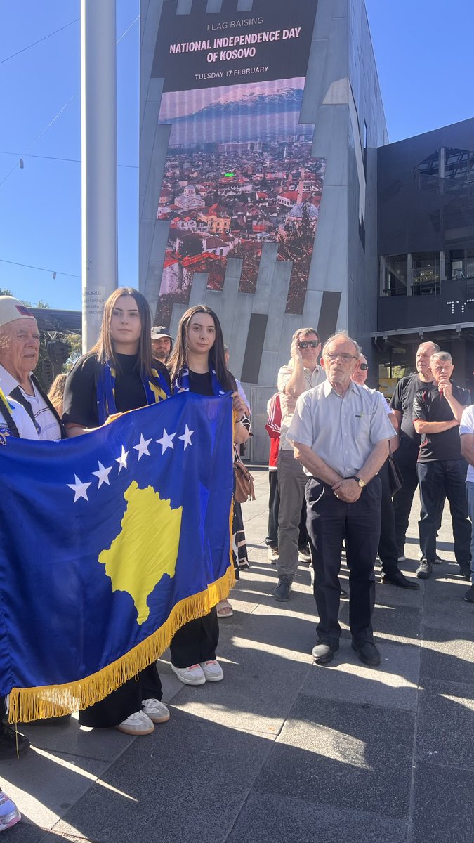 KosovoinAUS's tweet photo. Celebrating Kosovo's 18th Independence anniversary with our community in Melbourne and Dandenong, VIC 🇦🇺. As per tradition now, we paid tribute to the past and looked ahead to 🇽🇰’s promising future at a flag-raising ceremony in Federation and Harmony Square.

Happy Independence🇽🇰 https://t.co/LuDabKUIib