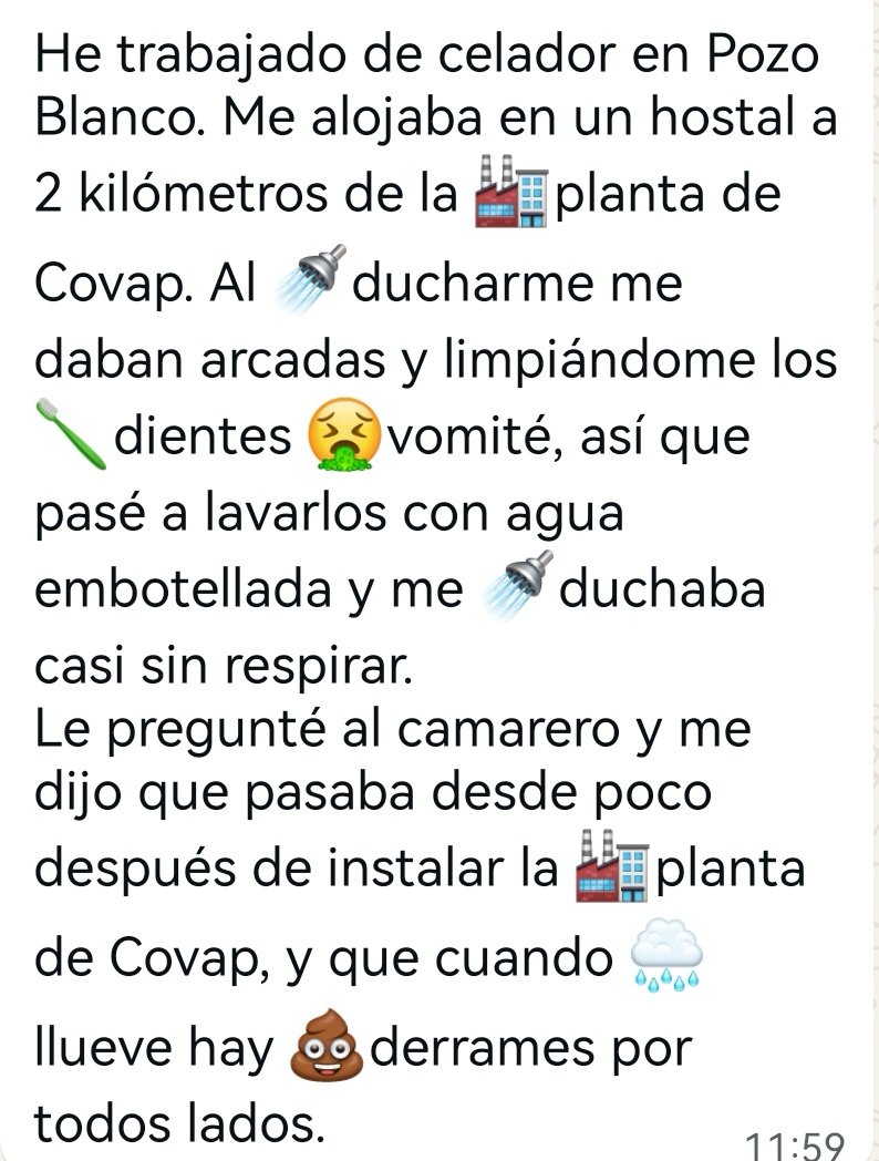 Aquí el testimonio de un trabajador, hospedado en un hostal a 2 km de la planta de COVAP (Córdoba).
Sobran los motivos para decir NO a estos proyectos. Po eso..🤔 
#NiEnTuPuebloNiEnElMio