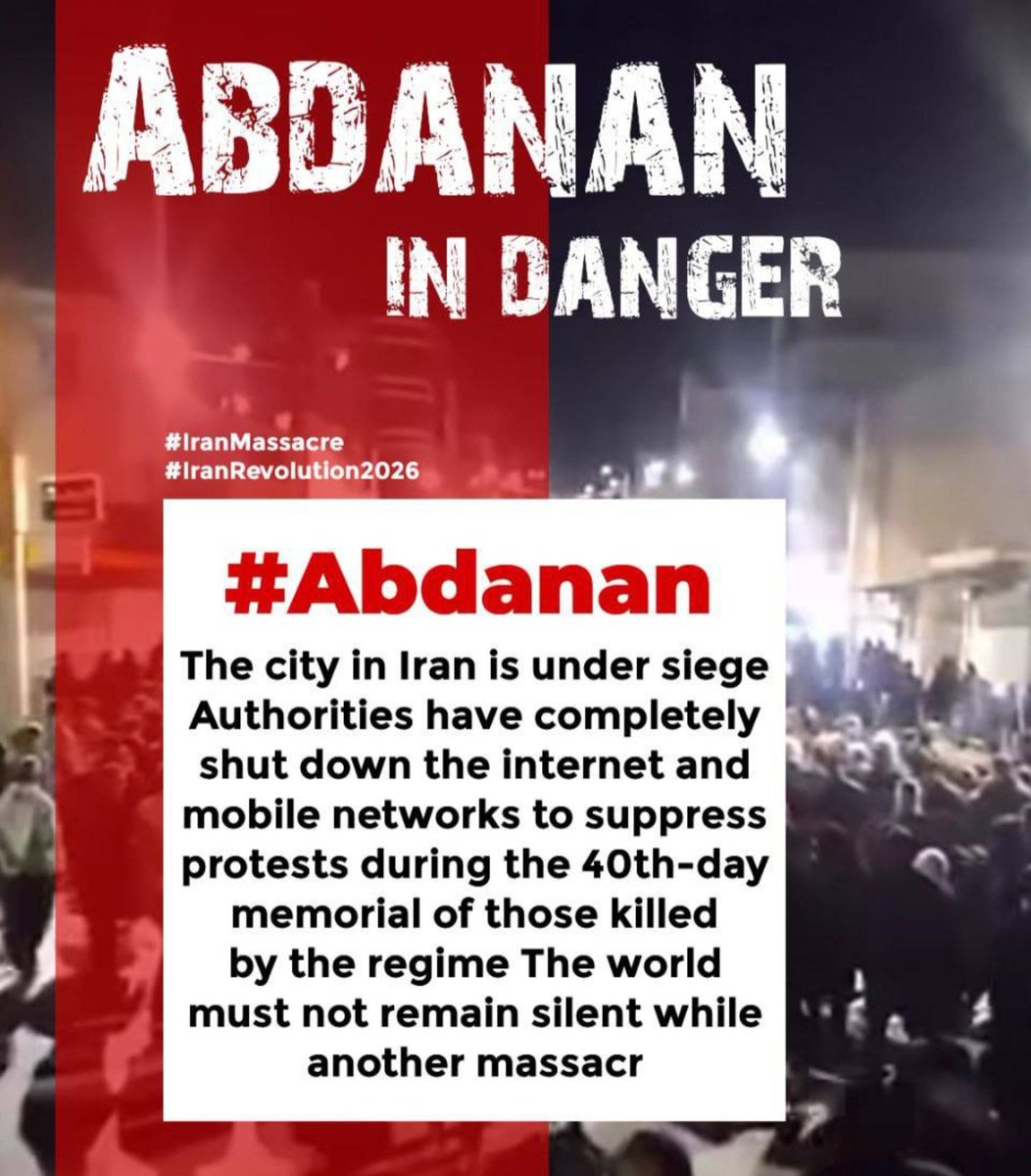 🚨 #Abdanan is under siege. Communications are cut off. People are in serious danger.
#IranMassacre
#IranRevolution2026