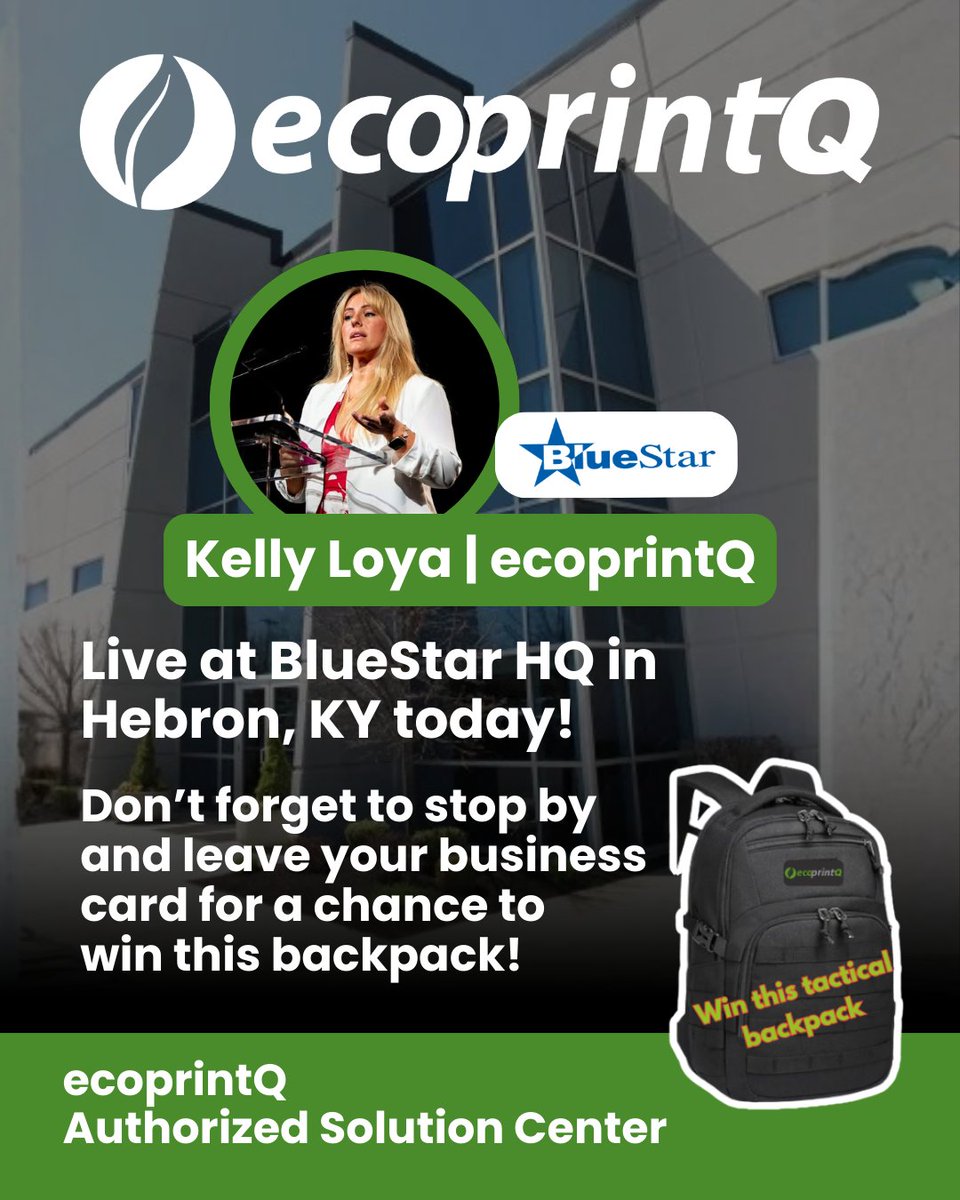 ecoprintQ's tweet image. Today, Kelly Loya is on the ground at BlueStar HQ in Hebron, KY representing ecoprintQ. She’s meeting directly with the BlueStar sales team to talk real-world differentiation.
 #BlueStar #ecoprintQ