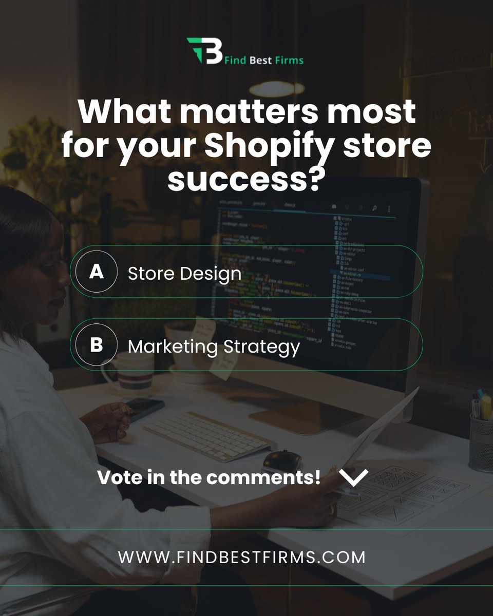 findbestfirms's tweet photo. What drives real Shopify success? 🤔
 Is it a stunning store design 🎨 or a powerful marketing strategy 📈?
 Vote now and see what smart brands prioritize!
#FindBestFirms #TopShopifyDevelopmentCompanies #ShopifySuccess #EcommerceTips #StoreDesign #MarketingStrategy #ShopifyGrowth https://t.co/Q7ei4lWDXU