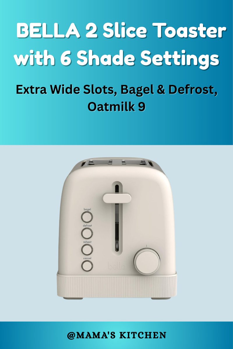 mamaskitchen25's tweet image. BELLA 2 Slice Toaster with 6 Shade Settings – Extra Wide Slots, Bagel &amp;amp; Defrost, Oatmilk 900W.
🛒Amazon: amzn.to/4kCjbxE
#BellaToaster #2SliceToaster #WideSlotToaster #BagelToaster #OatmilkKitchen #ModernKitchenAppliances #BreakfastEssentials #KitchenUpgrade er