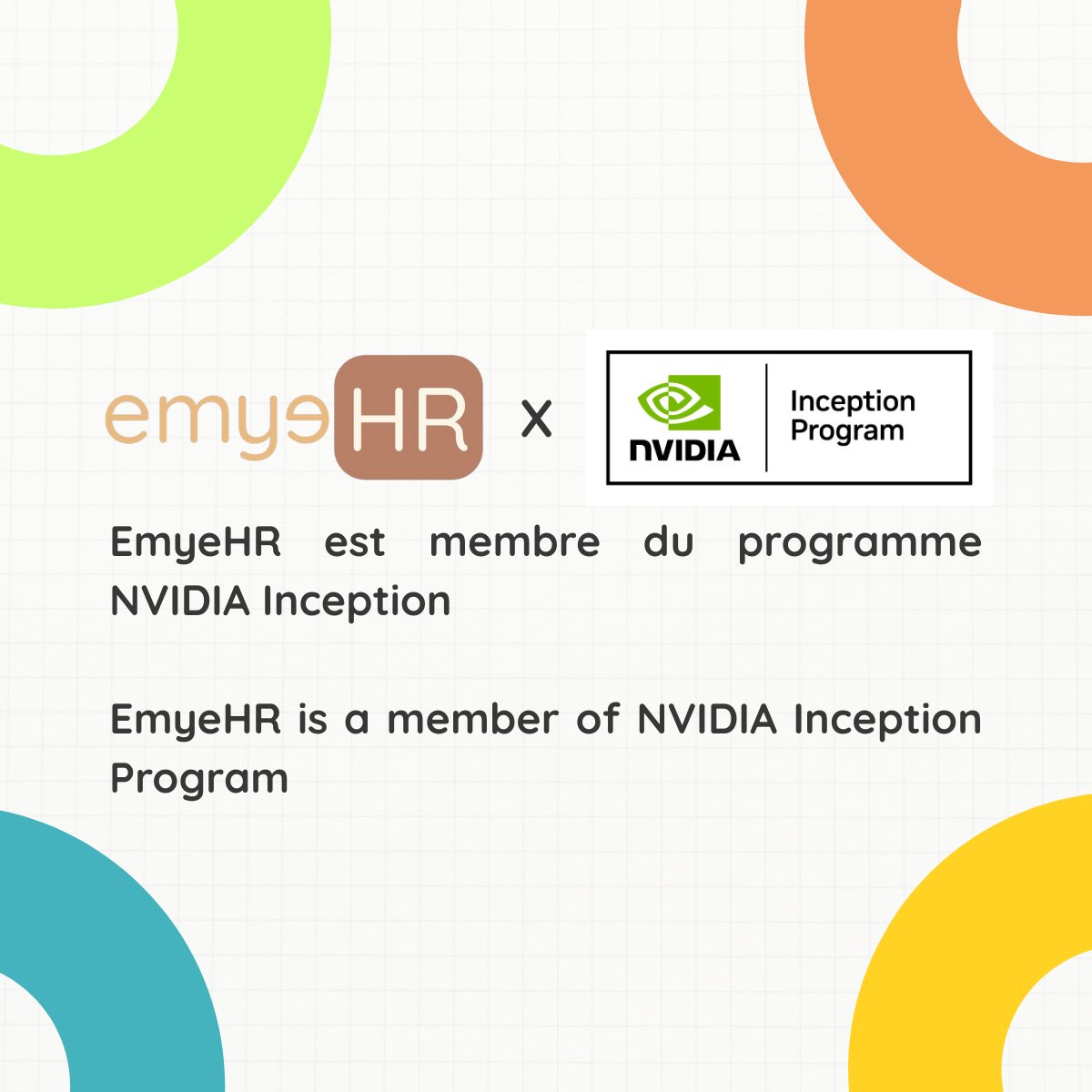 EmyeHR - Suite IA tout-en-un Paie et RH est ravie d’annoncer son adhésion au 𝗽𝗿𝗼𝗴𝗿𝗮𝗺𝗺𝗲 𝗡𝗩𝗜𝗗𝗜𝗔 𝗜𝗻𝗰𝗲𝗽𝘁𝗶𝗼𝗻.

Nous sommes fiers d'annoncer qu'EmyeHR a été sélectionné pour intégrer le 𝗽𝗿𝗼𝗴𝗿𝗮𝗺𝗺𝗲 𝗡𝗩𝗜𝗗𝗜𝗔 𝗜𝗻𝗰𝗲𝗽𝘁𝗶𝗼𝗻, une initiative mondiale