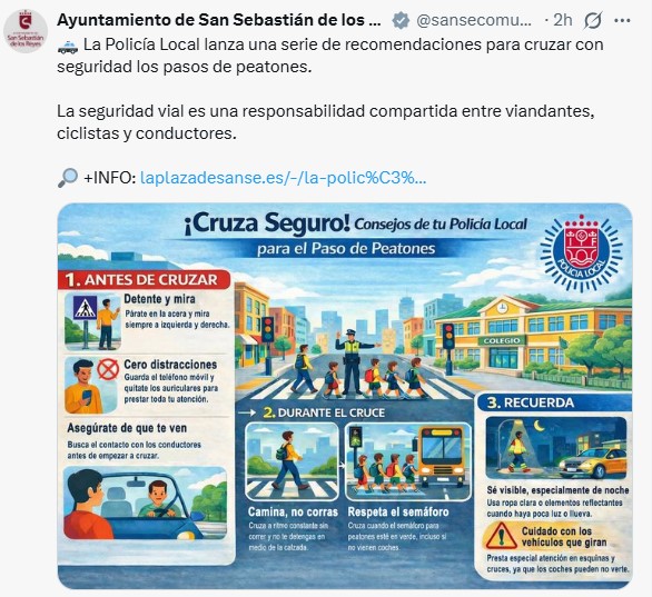 IISanse's tweet photo. Nos alegra que el gobierno de #Sanse del PP haya escuchado nuestra petición de informar a la ciudadanía para evitar nuevos atropellos en #Sanse, sólo en enero hubo tres en pasos de peatones🚨 Pero queda mucho por hacer.
https://t.co/mPlplMua3O

Volvemos a pedir gobierno local del PP:
📊 Informe completo de accidentes
🛡️ Plan de mejora de #seguridadvial
👮 Vigilancia en colegios
🚦 Protección real en pasos de cebra

Los pasos de peatones deben ser SEGUROS. Nuestros niños y mayores merecen cruzar sin miedo 💚

#MarcandoElCamino #SeguridadVial #SomosSanse #SSReyes #SanSebastianDeLosReyes #Atropellos #PasosDePeatones #AcciónYa #ProtejamosAPeatones #Madrid #SeguridadPrimero 🚶‍♀️⚠️🛑