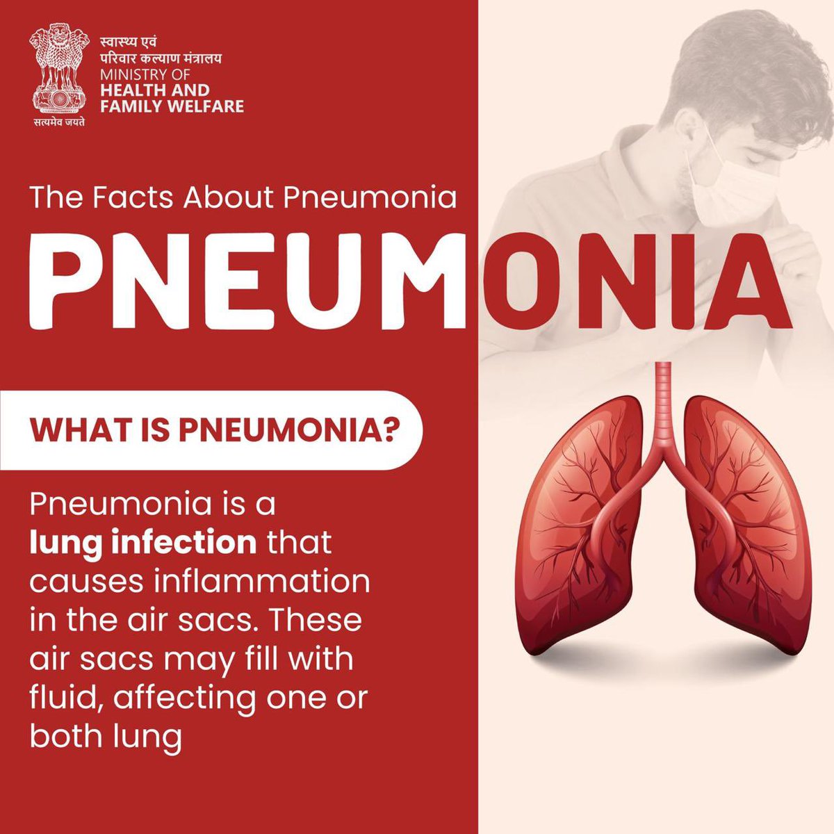MoHFW_INDIA's tweet image. Pneumonia is a serious lung infection that can turn life-threatening, especially for young children.
Recognizing symptoms early and seeking timely medical care can save lives.

#Pneumonia #ChildHealth