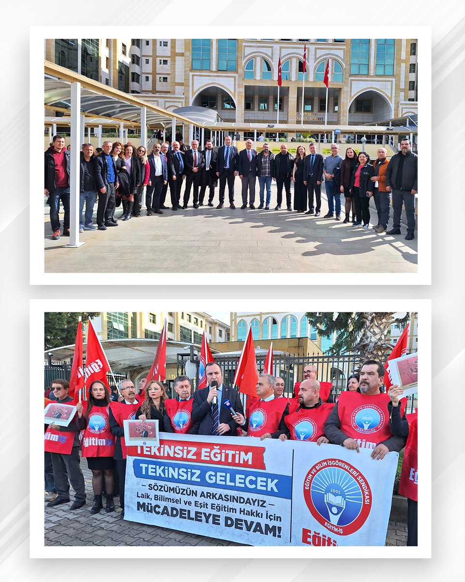 egitimisorg's tweet photo. Eğitim-İş olarak; “Tekinsiz Eğitim Tekinsiz Gelecek” dediğimiz için haklarında dava açılan Antalya Şube yöneticilerimizin yanındaydık.

Antalya Şube yöneticilerimiz Hüseyin Kangallı, Mehmet Kubilay Önal, Önder Güneş ve Ulaş Oğuz’un beraat ettiği duruşmaya Genel Başkanımız Kadem Özbay, Genel Özlük-Hukuk ve TİS Sekreterimiz Yeliz Toy, Genel Merkez avukatımız Burak Sabuncu, Antalya Şube Başkanımız Sadık Acar, yöneticilerimiz ve üyelerimiz katıldı.

Açıklamamızın tamamını okumak için tıklayınız:
https://t.co/pAcZHfsRUd

#Antalya