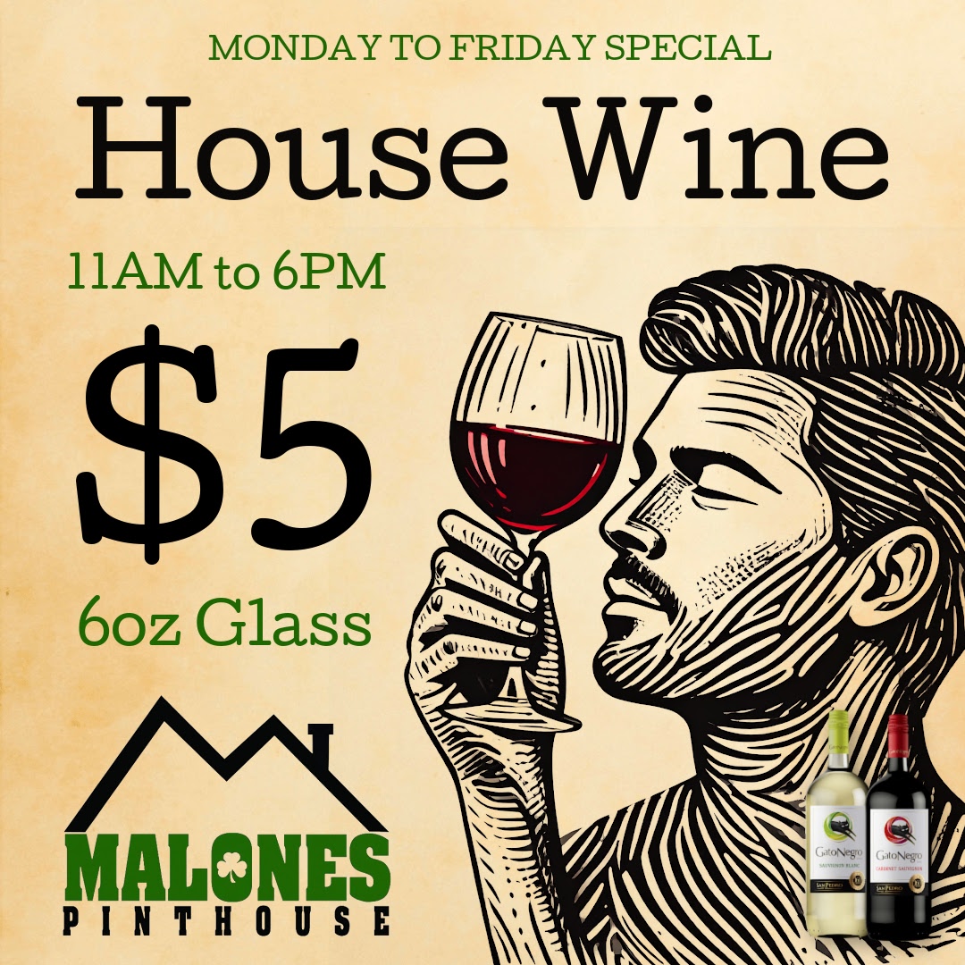 Tuesday = no excuses.

🎵 Music Bingo 7PM
🍺 $6 Molson Tall Boys
🍗 99¢ Wings
🍷 $5 wine / $5 bottles (11–6)

Cheap drinks. Big vibes.
See you at Malone’s.