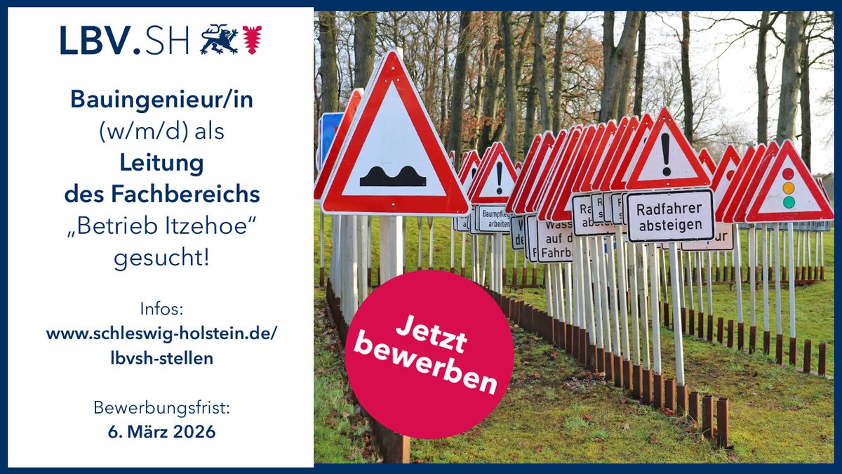 Bauingenieur/in als Leitung (w/m/d) des Fachbereichs „Betrieb Itzehoe“ am Standort Itzehoe gesucht!

Weitere Infos: schleswig-holstein.de/lbvsh-stellen