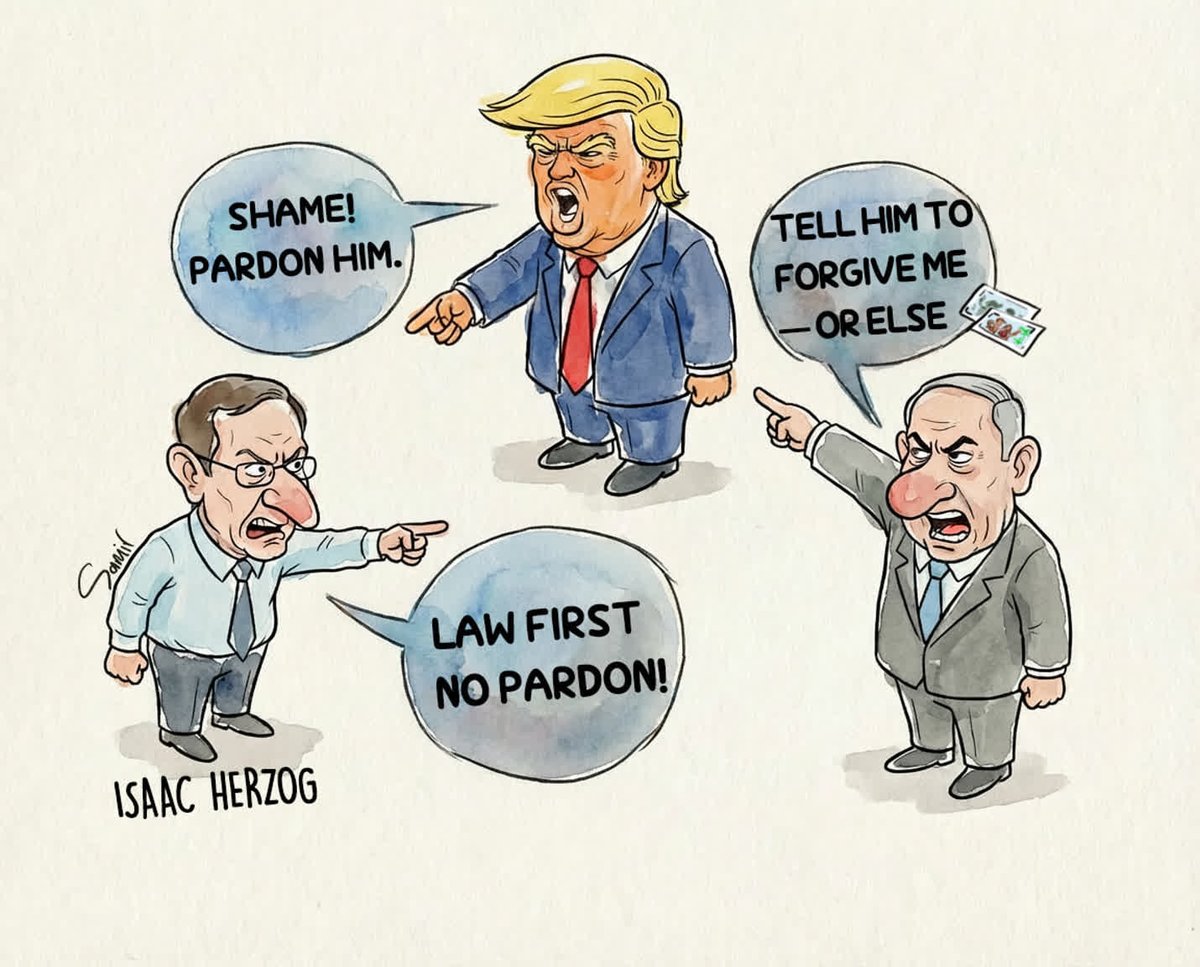 ErickaFeusier's tweet image. A dangerous loop of pressure and threats is taking shape: #Trump pushes #Herzog to pardon #Netanyahu, Herzog insists on the rule of law, and Netanyahu signals retaliation if denied. When justice becomes leverage, institutions—and credibility—are the real casualties.