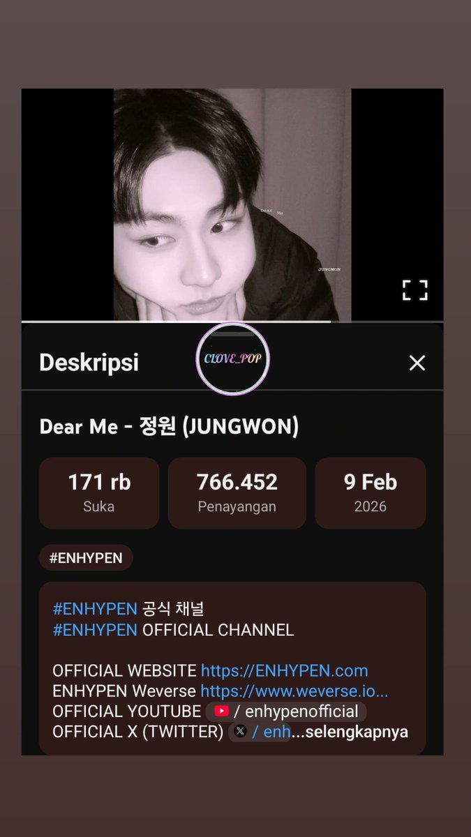 🎧 STREAMING PROOF “Dear Me” – Day 2/10
Ikut challenge 10 hari full 
By : clove_pop <a href="/Clovena69/">~♡ Clove_Pop ♡~</a>
With <a href="/yangjungwon_ina/">ENHYPEN JUNGWON INA 🇮🇩</a>
#DearMe #StreamingParty