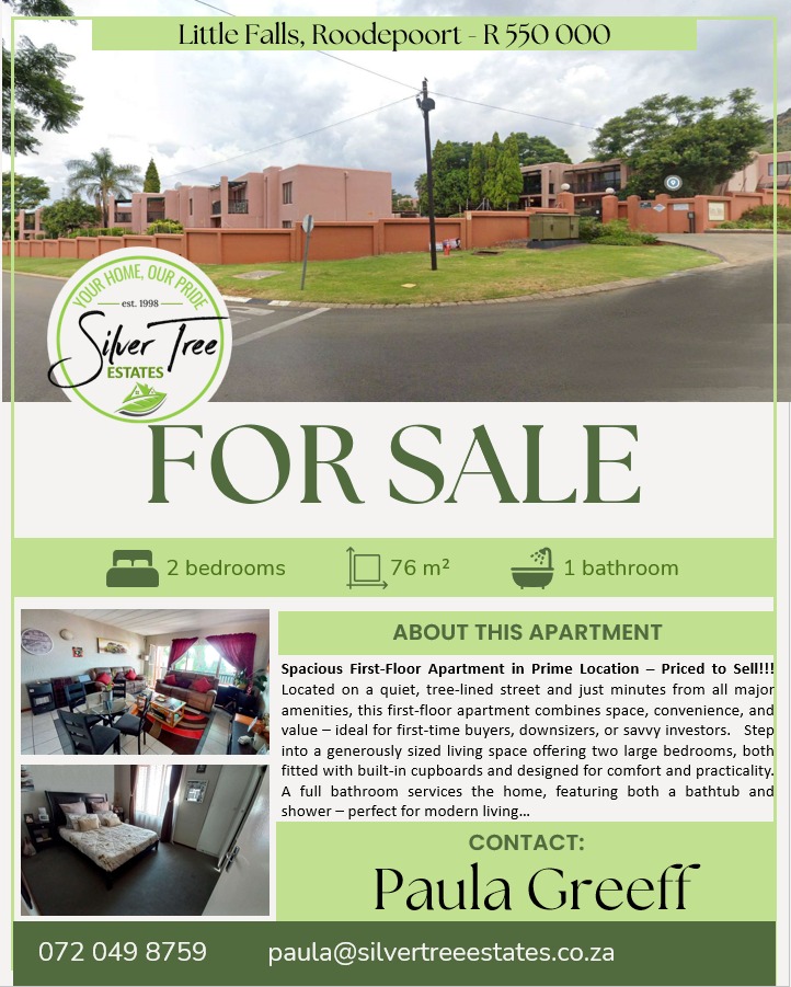 SilverTreeRSA's tweet image. Spacious First-Floor Apartment in Prime Location – Priced to Sell!  Located on a quiet, tree-lined street and just minutes from all major  amenities.
#littlefalls #westrand #westrandproperty #silvertreeestates #forsale