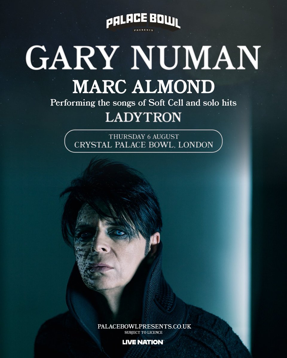 numanofficial's tweet photo. I’ll be appearing with Marc Almond and Ladytron as part of the Crystal Palace Bowl Presents festival this summer. The event will be on Thursday 6 August with ticket presale starting this Wednesday and general sale starting Friday. Ticket links for both presale and general sale will be available soon.