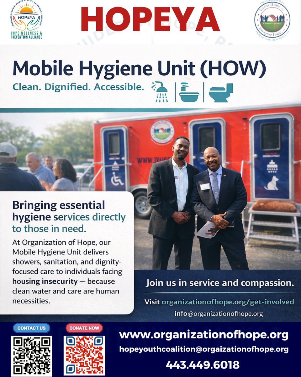 orgofhope's tweet image. "Dignity begins with the basics 🚿💛 Our Mobile Hygiene Unit brings showers, hygiene supplies, and care directly to those who need it most.
#MobileCare #CommunityHealth #HOPEYA #HopeOnWheels"