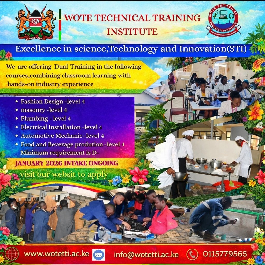 WoteTti's tweet photo. We offer Dual Training that combines classroom learning with real industry experience to produce market-driven graduates ready for employment and self-reliance. https://t.co/y8EdtAx8nq