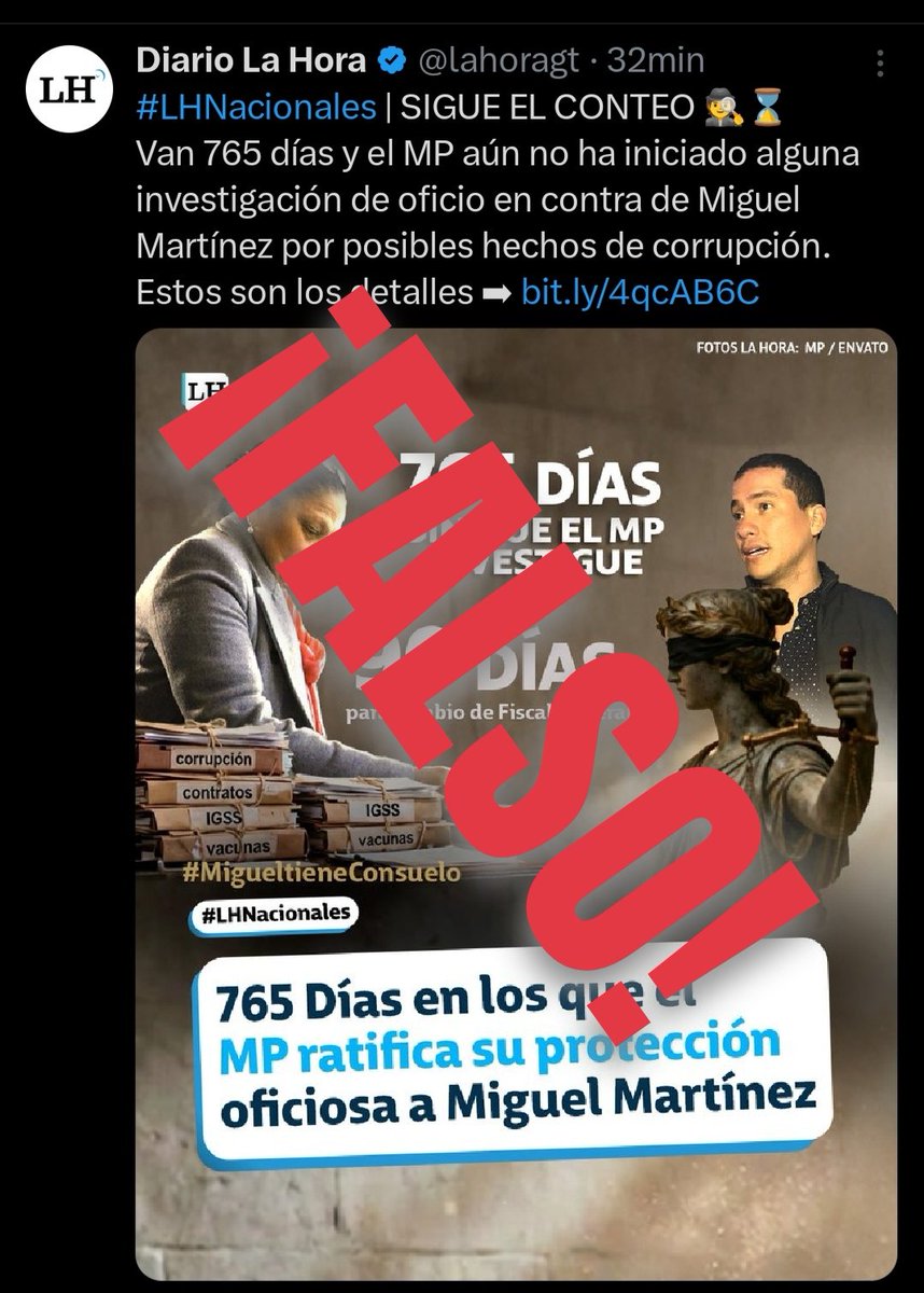 infoyprensa_MP's tweet photo. 📢 MP INFORMA   

❌FALSO  

La desinformación únicamente busca manipular y engañar.   

#MPfuerteYfirme 💪
#MPinforma https://t.co/W0jyI19TS7