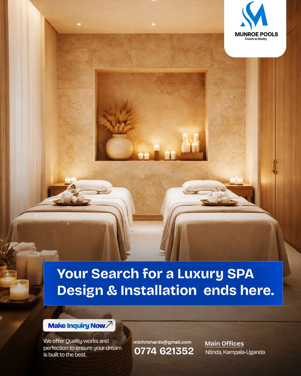 munroepools's tweet photo. Dreaming of a personal sanctuary? Your search for a luxury SPA design and installation ends here. ๐งโโ๏ธ
Make your inquiry now!โก
๐ 0774 621352
๐ง michrlxhards@gmail.com
๐ Ntinda, Kampala-Uganda
#MunroePools #SpaDesign #SpaSetups #BusinessSpas #IPoolandSpaDesign https://t.co/GRB7VmUDrv