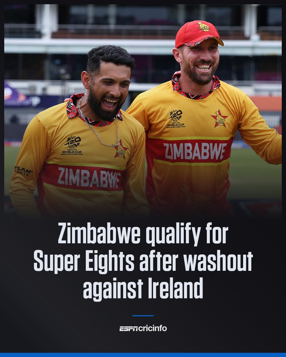 Match abandoned in Pallekele - Zimbabwe are through to the Super Eights! 🇿🇼