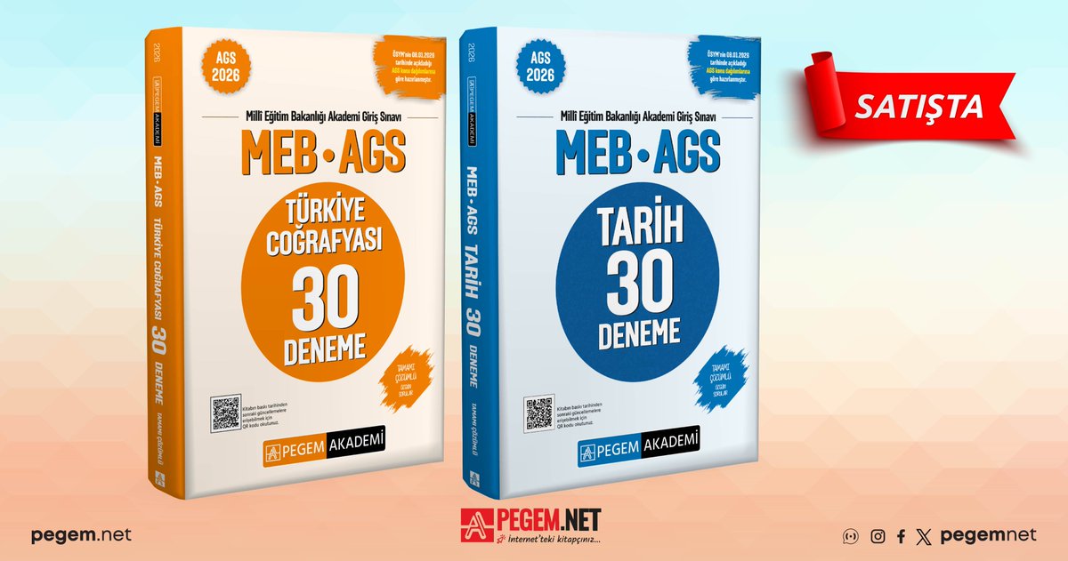 2026 MEB-AGS Tarih Tamamı Çözümlü 30 Deneme ve 2026 MEB-AGS Türkiye Coğrafyası Tamamı Çözümlü 30 Deneme kitaplarımız satışta!

İncelemek için 👉🏻 pegem.net

#pegemnet #pegem #ags #mebags #ags2026 #mebags2026 #agsdeneme #agstarih #agstürkiyecoğrafyası #sınavahazırlık