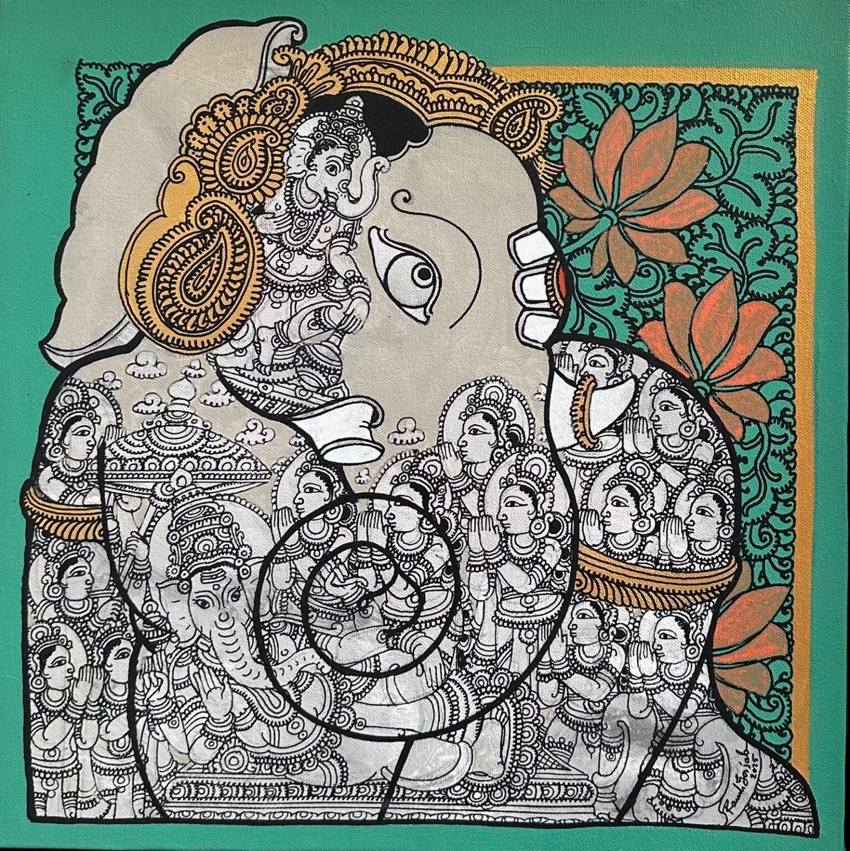 Invite the presence of the Remover of Obstacles into your home with Subhashini’s "Ganesha” painting. 

Message us for more information! 
WhatsApp: +91 9819187697 - Bhavya Gala 
Email: bhavya@rhythmartgallery.com

#rhythmartgallery #GaneshaArt #Subhashini