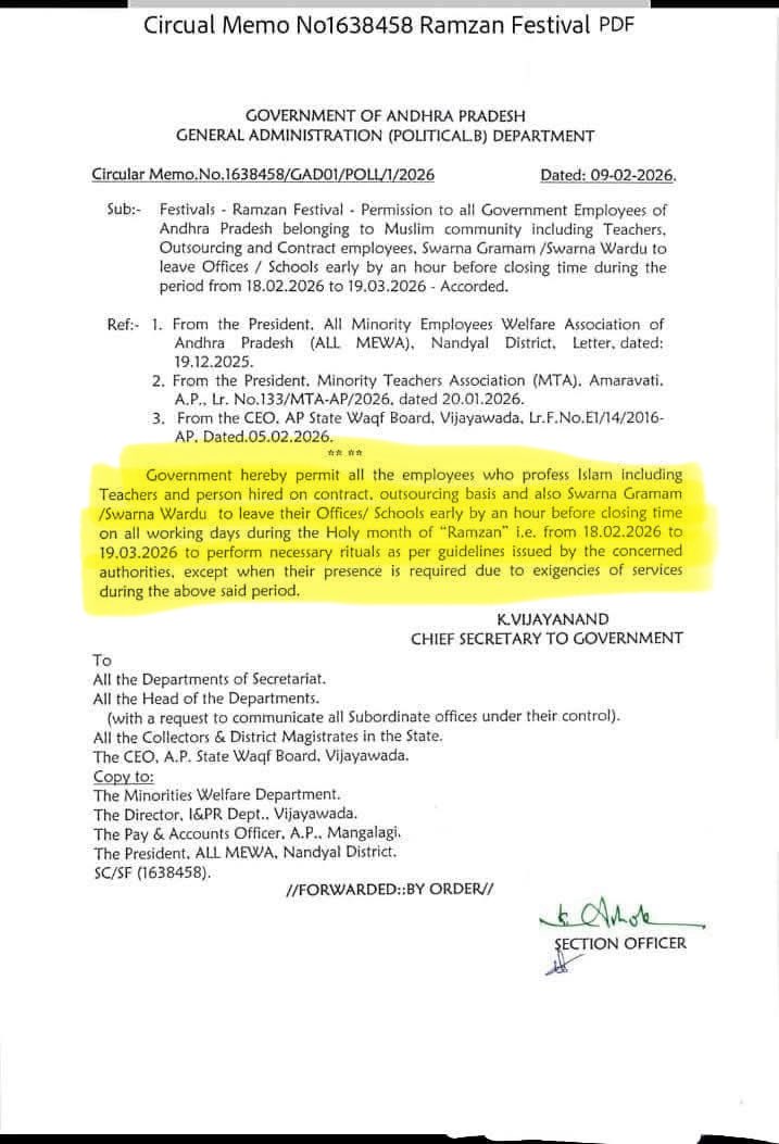 Andhra Pradesh Govt generously allows ALL Muslim employees to leave offices/schools 1 hour early during Ramzan for prayers &amp; fasting.  

But ZERO such facility for Ayyappa&amp;Shiva ., Mala Dharis during Mandala season?  

Where is equal respect for Hindu devotees? 

<a href="/AndhraPradeshCM/">CMO Andhra Pradesh</a>