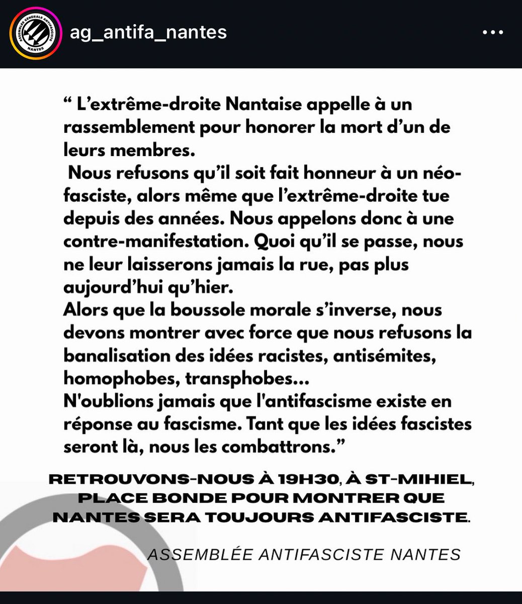 Breizh_Info's tweet photo. A #nantes, les Antifas entendent attaquer le rassemblement en mémoire de #Quentin mercredi soir à 20h30. Ces gens n'ont aucune dignité. https://t.co/5Lku1mQypS