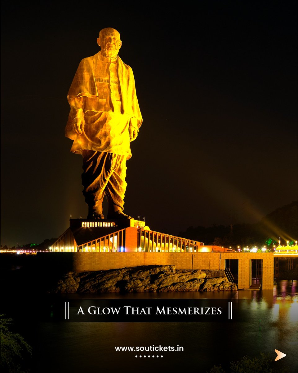 souindia's tweet image. As the sun sets, the Statue of Unity transforms into a glowing masterpiece.
Illuminated against the night sky, its majestic presence creates a truly mesmerizing experience. 

#UnityGlows #NightView   #UnityInLight #150YearsOfSardarPatel #EktaNagar #StatueOfUnity