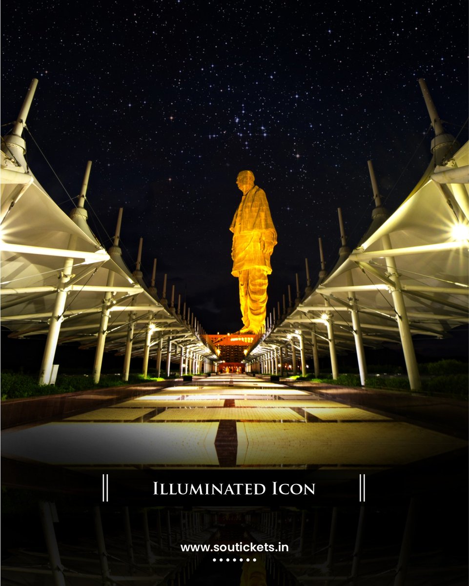 souindia's tweet image. As the sun sets, the Statue of Unity transforms into a glowing masterpiece.
Illuminated against the night sky, its majestic presence creates a truly mesmerizing experience. 

#UnityGlows #NightView   #UnityInLight #150YearsOfSardarPatel #EktaNagar #StatueOfUnity