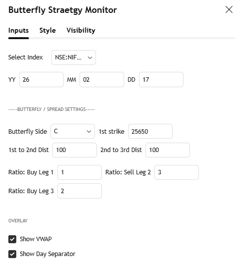 yogeshnanda1's tweet photo. Tracking Butterfly spreads shouldn’t feel like a math exam. 🦋📈

Efficient monitoring = Better exits. 🎯

Many asked how I track Butterfly strategy prices alongside the Index. I’ve coded it into a TradingView script for you. 
No more switching tabs or manual calculations.

Want access?
1. Like & RT
2.📝 Apply for free access  here: https://t.co/U5k2SfITBO 

📩 Access granted in 24hrs!

Let's trade with an edge.

Input details :                              How it looks on chart