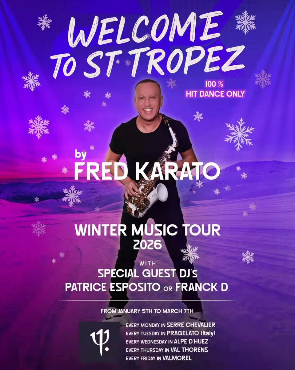 Direction l'italie Pragelato Sestrières c'est la tournée "welcome to st tropez winter tour 2026 " avec DJ FRANCK D ...
#clubbing #retourski #saxophone #djset #clubmed