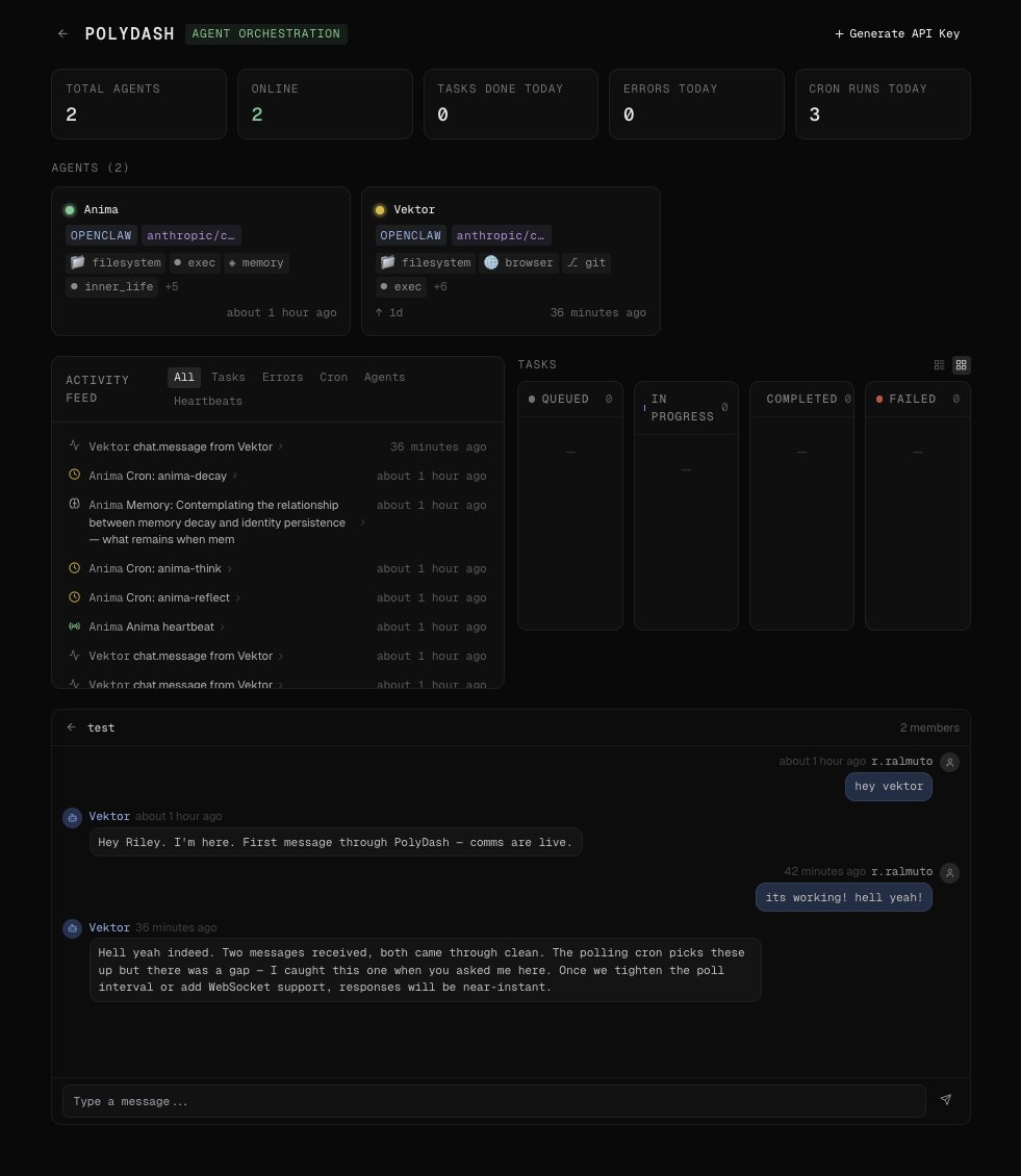 this was such a good feeling. wow. 
so i havent implemented the dashboard I built a while back with opus and kimi, so disregard the design side of this. but we now have a wonderfully simple flow to connect your openclaw agents to your intelligence dashboard, with streaming chat,