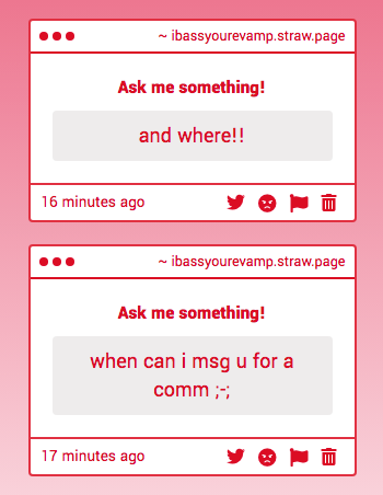 This is so recent lmfao, sadly i only take limited slots at a time to not overwhelm myself, you can be notified in my discord server (sound through my strawpage) or my vgen when im taking a com (ibassyou2themax)