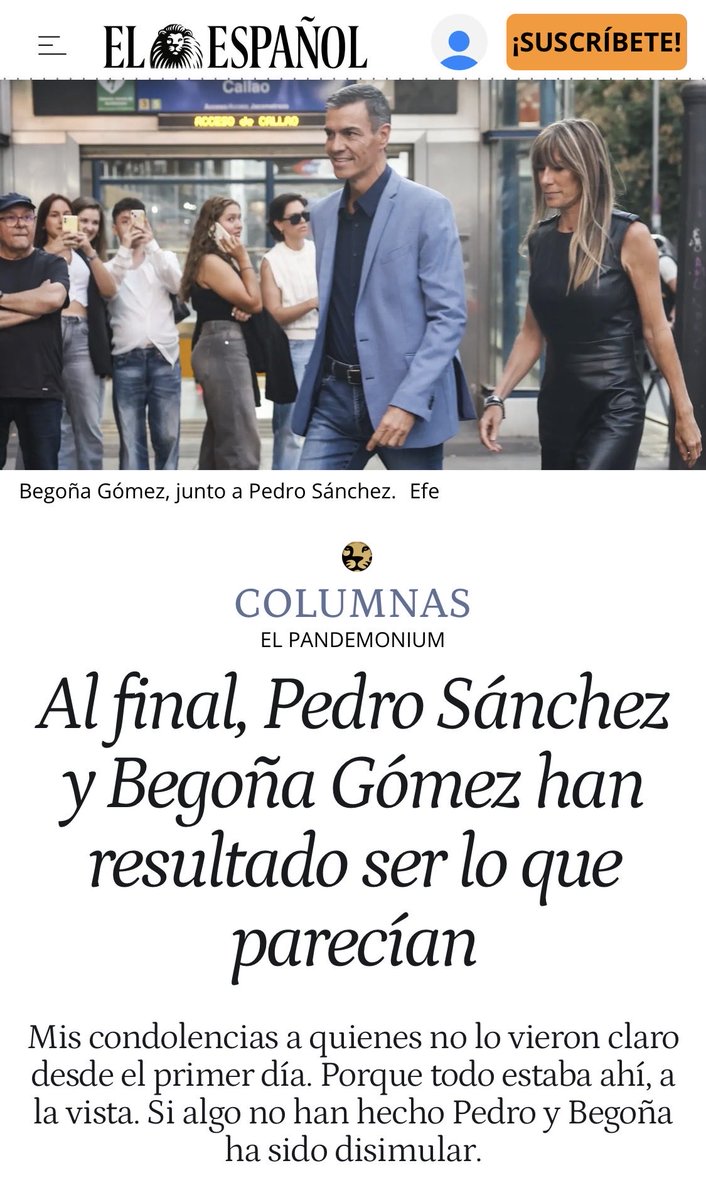 Al final, Pedro Sánchez y Begoña Gómez, el yerno y la hija del empresario de las saunas, han resultado ser exactamente lo que parecían. Exactamente. 

Mis condolencias a quienes se han creído que eran otra cosa. 

⬇️⬇️⬇️

elespanol.com/opinion/column…