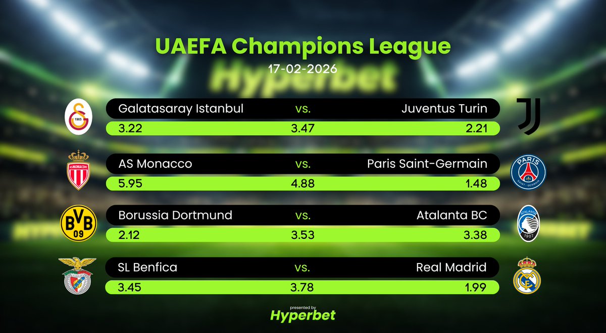 100$ Champions League Giveaway 🎉

It is UEFA Champions League night and hyperbet.cc is back with a #CL giveaway to 5 lucky winners (20$ each)!

- comment your prediction for all 4 matches
- drop your userID
- like, repost and follow us

bonus: tag your expert friend