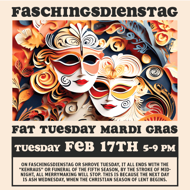 Jazz up your Tuesday night plans! Join the Mardi Gras Party and Kehraus at Kegel’s Inn tomorrow, Feb 17, from 5-9 PM. Enjoy the festivities in their heated tent, then retreat to a comfortable room with us. #MardiGras #MilwaukeeEvents #FatTuesday
