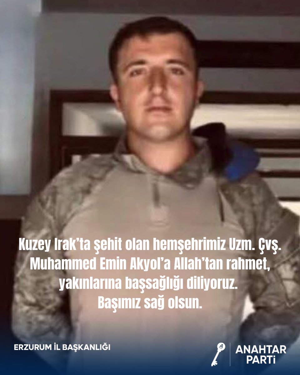 Kuzey Irak’ta şehit olan hemşehrimiz Uzm. Çvş. Muhammed Emin Akyol’a Allah’tan rahmet, yakınlarına başsağlığı diliyoruz. Başımız sağ olsun.