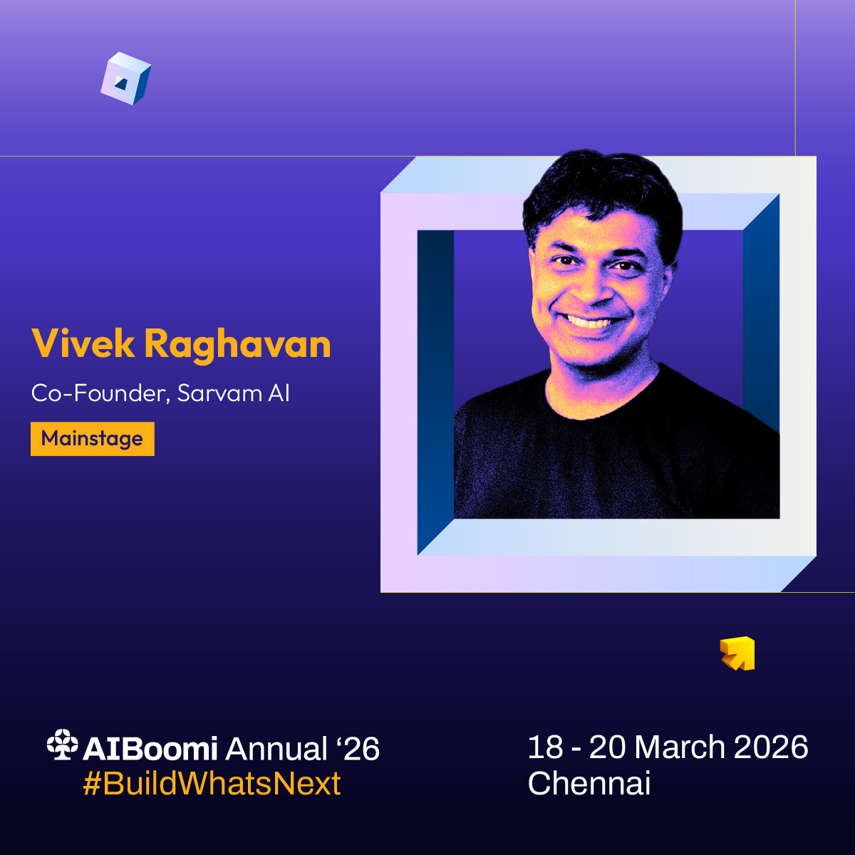 We’re kicking off our speaker reveals with someone building at the frontier of India’s AI movement.

Pleased to welcome <a href="/vivek_raghavan/">Vivek Raghavan</a> (Co-Founder, <a href="/SarvamAI/">Sarvam AI</a>), who is joining us on the Mainstage at <a href="/AIBoomi/">AIBoomi</a> Annual '26.

At a time when AI is no longer experimental but