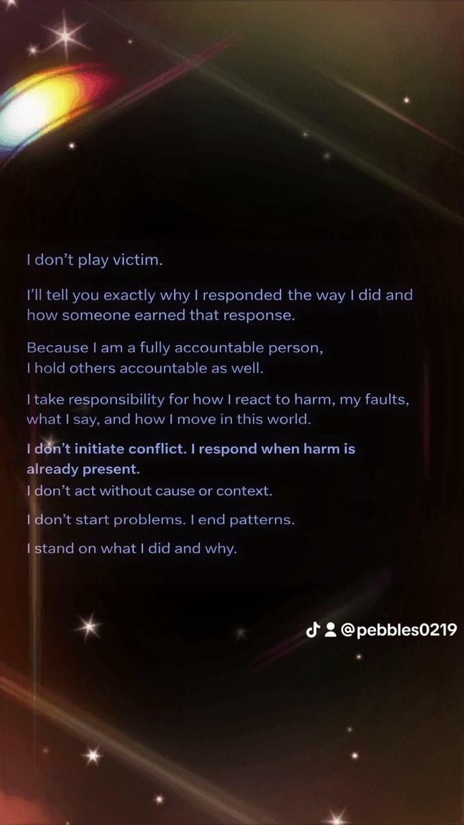 Pebbles021982's tweet photo. I don’t play victim! I take accountability, speak truth, &amp;break toxic cycles. I respond when harm shows up, stand firm in my growth, &amp; refuse to carry patterns that were never mine to keep. #Accountability #BreakTheCycle #HealingJourney #TraumaRecovery #SpeakYourTruth https://t.co/Bqd6UfgBq5