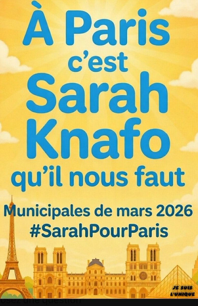 Bon les Z'amis c'est mardi je veux voir ce message de soutien à <a href="/knafo_sarah/">Sarah Knafo</a> partout 😏👍 et bien sûr 👉  #SarahPourParis